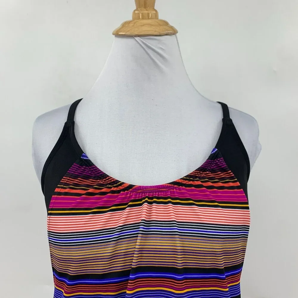 Athleta Capri Stripe Blousy Tankini Womens 34 B/C Shelf Bra Padded Strappy Back